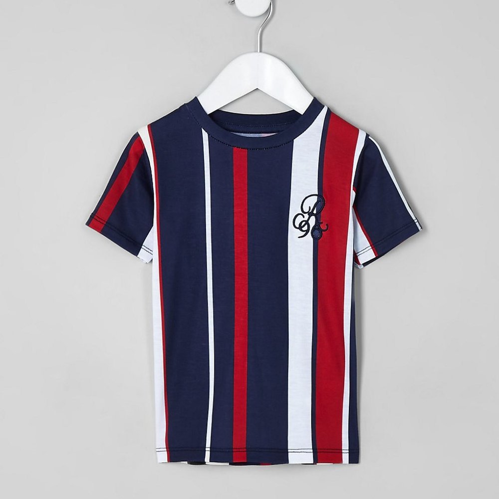 River Island Toddler Boys Navy 'R96' Stripe Short Sleeve T-Shirt, 12-18M